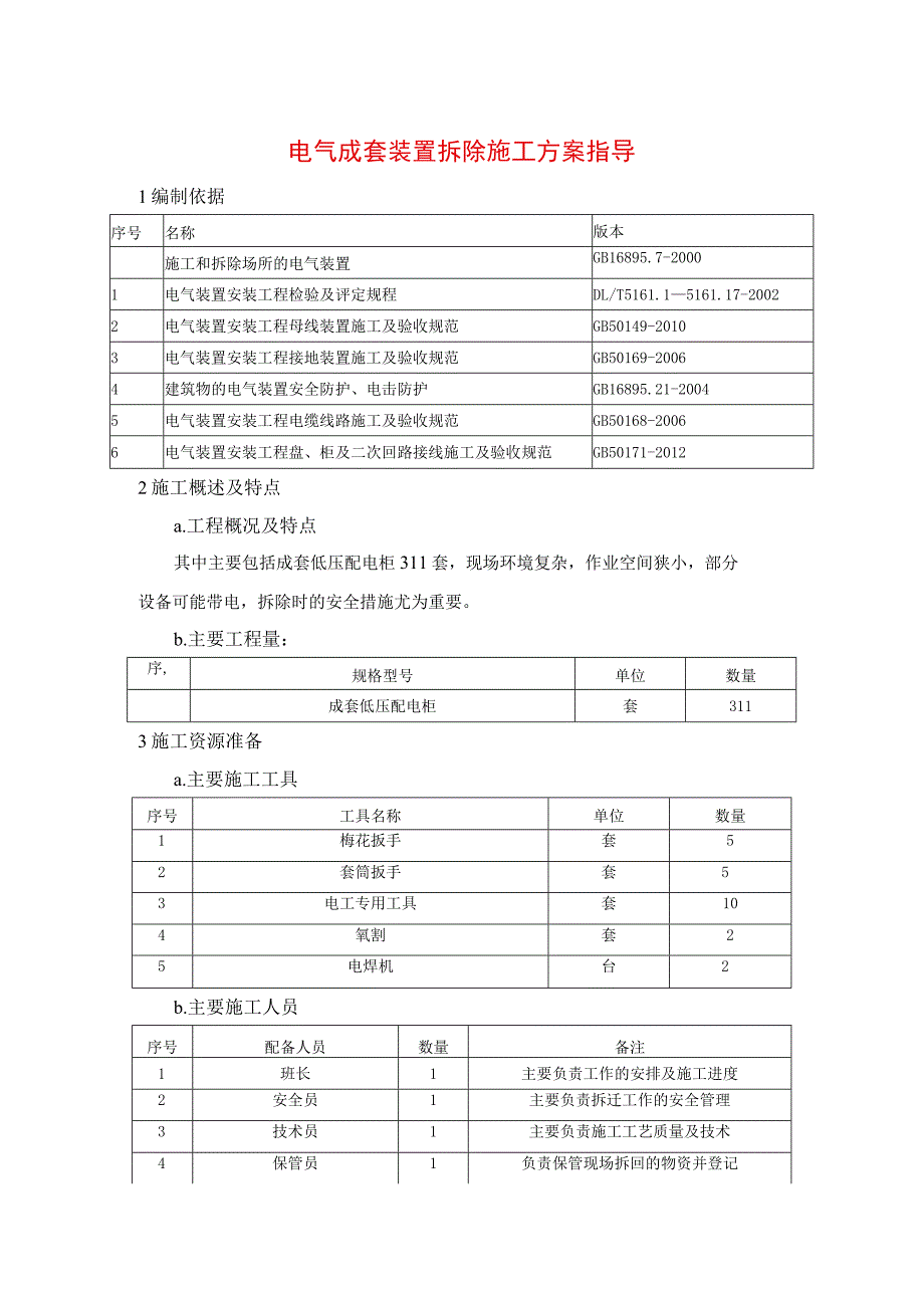 电气成套装置拆除施工方案指导.docx_第1页