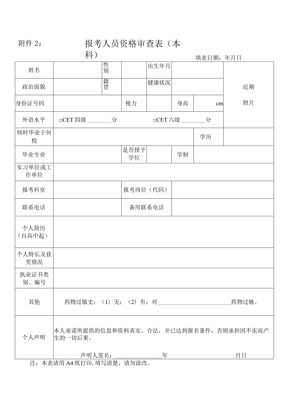 报考人员资格审查表(本科).docx_第1页