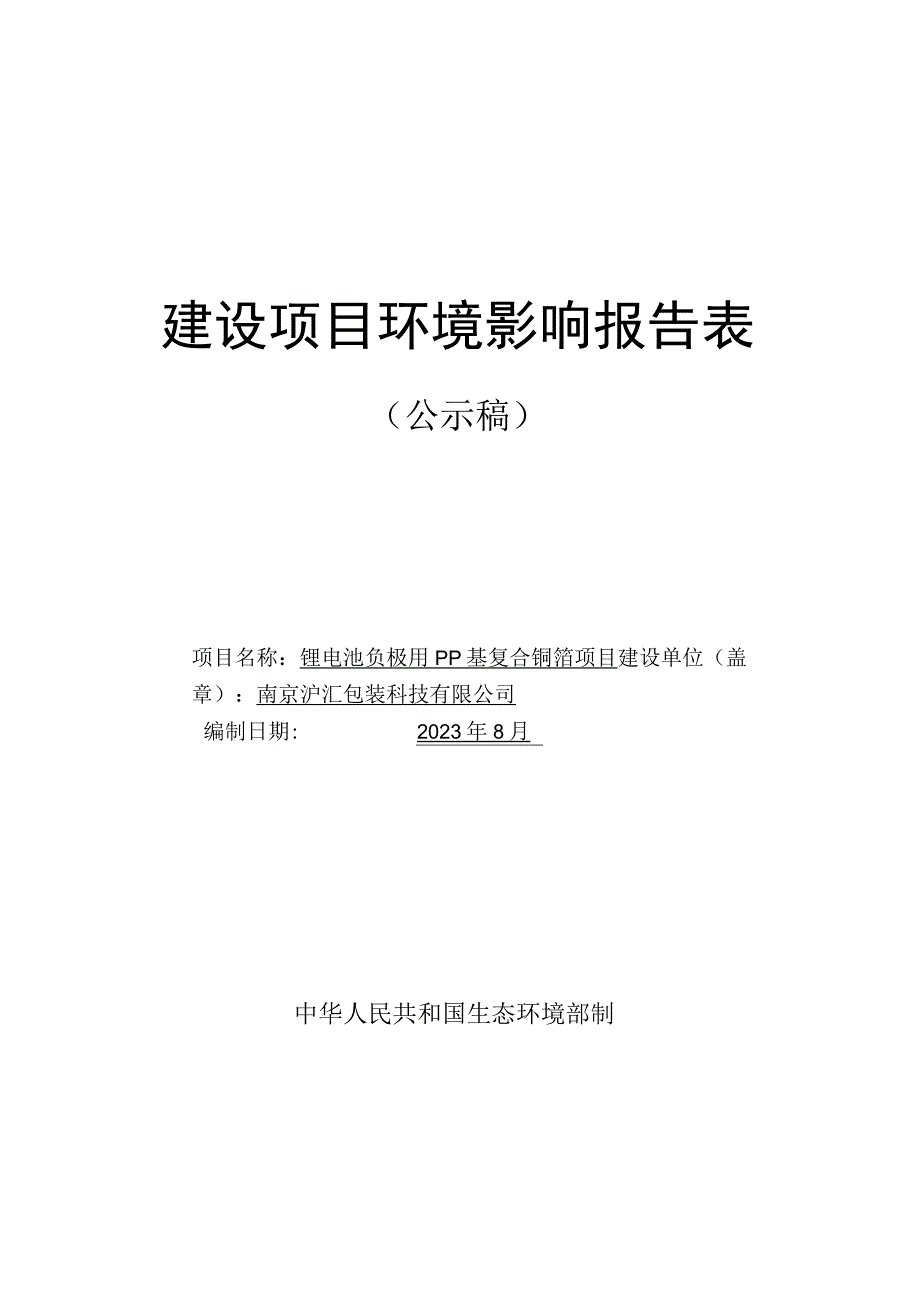 锂电池负极用PP基复合铜箔项目环境影响报告表.docx_第1页