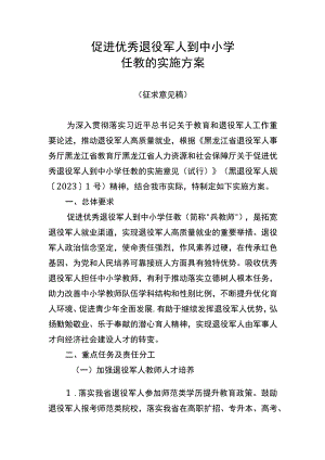 关于促进优秀退役军人到中小学任教的实施方案(征求意见稿).docx