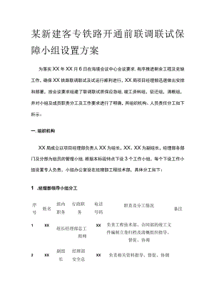 某新建客专铁路开通前联调联试保障小组设置方案.docx