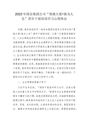 2023年国企集团公司“勇挑大梁·敢为人先”青年干部培训学习心得体会.docx