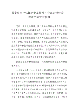 国企公司“弘扬企业家精神”专题研讨经验做法交流发言材料.docx