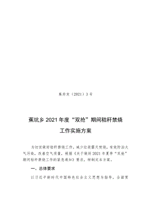 蕉府发〔2021〕3号蕉坑乡2021年度“双抢”期间秸秆禁烧工作实施方案.docx