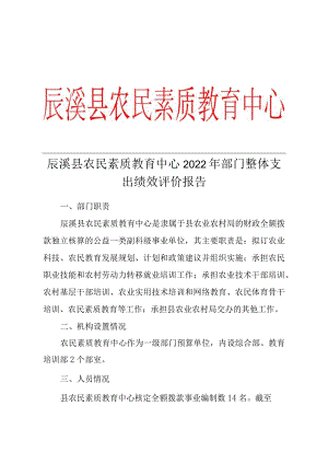 辰溪县农民素质教育中心2022年部门整体支出绩效评价报告.docx