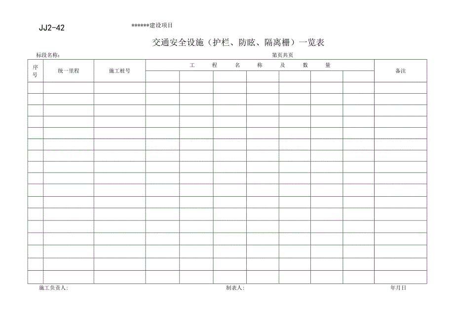 JJ2-42 交通安全设施(护栏、防眩、隔离栅)一览表.docx_第1页