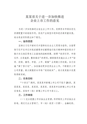 某某省关于进一步加快推进企业上市工作的意见.docx