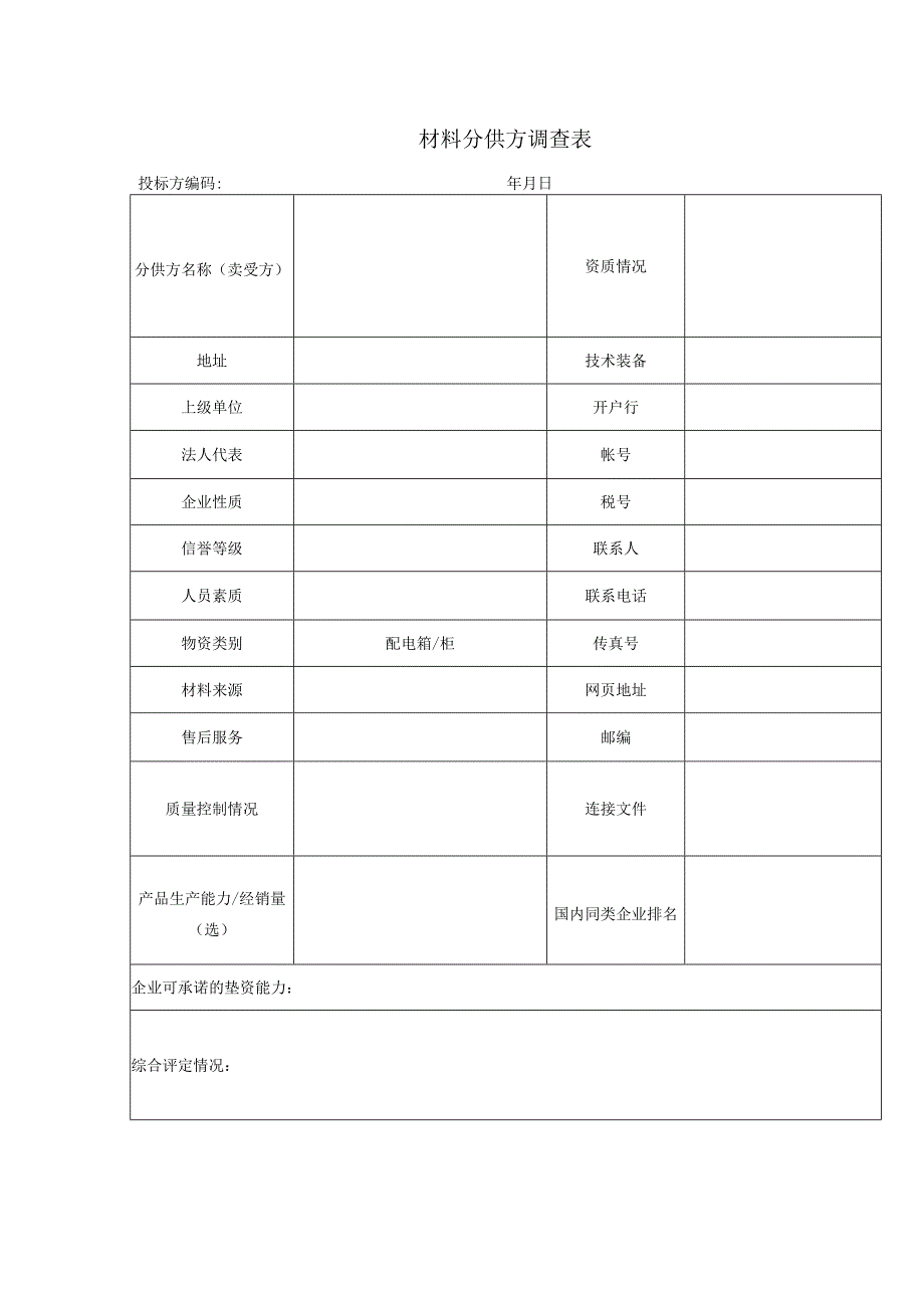 材料分供方调查表（2023年）.docx_第1页