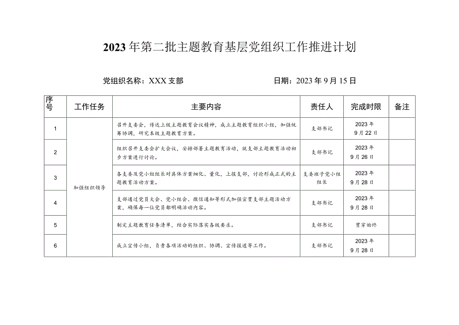 2023年第二批主题教育基层党组织工作推进计划.docx_第1页