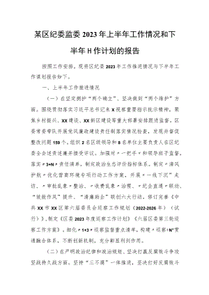 某区纪委监委2023年上半年工作情况和下半年工作计划的报告.docx