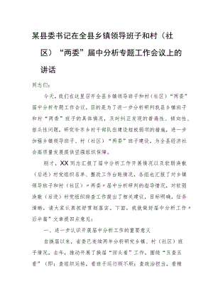 某县委书记在全县乡镇领导班子和村（社区）“两委”届中分析专题工作会议上的讲话.docx