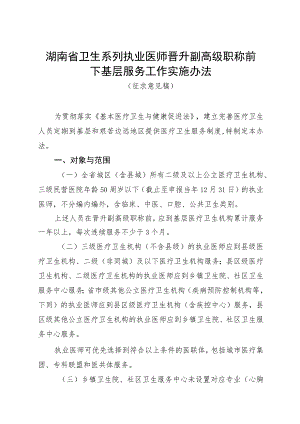 湖南省卫生系列执业医师晋升副高级职称前下基层服务工作实施办法(征.docx