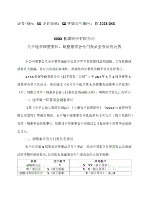 XX城市传媒股份有限公司关于选举副董事长、调整董事会专门委员会委员的公告.docx