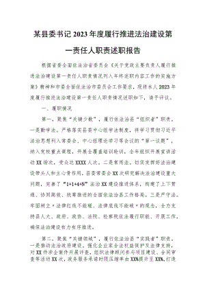 某县委书记2023年度履行推进法治建设第一责任人职责述职报告.docx