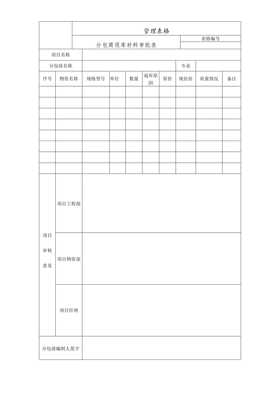 分包商退库材料审批表.docx_第1页