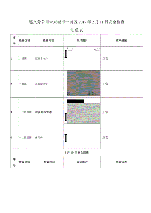 《遵义分公司未来城市一街区工程技术部2017年2月11日安全检查汇总表》-工程.docx