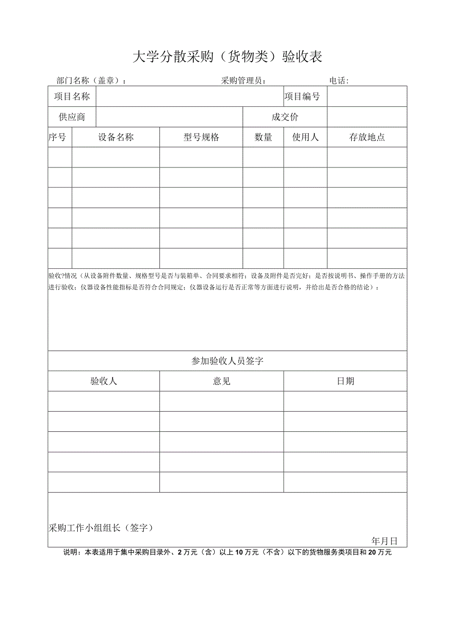 大学分散采购（货物类）验收表.docx_第1页