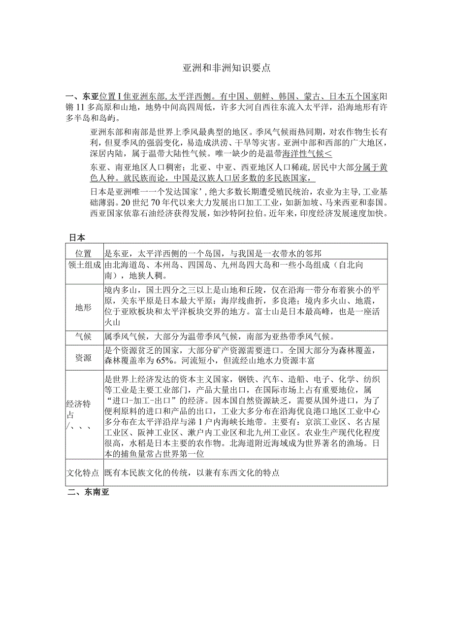 亚洲和非洲知识要点.docx_第1页