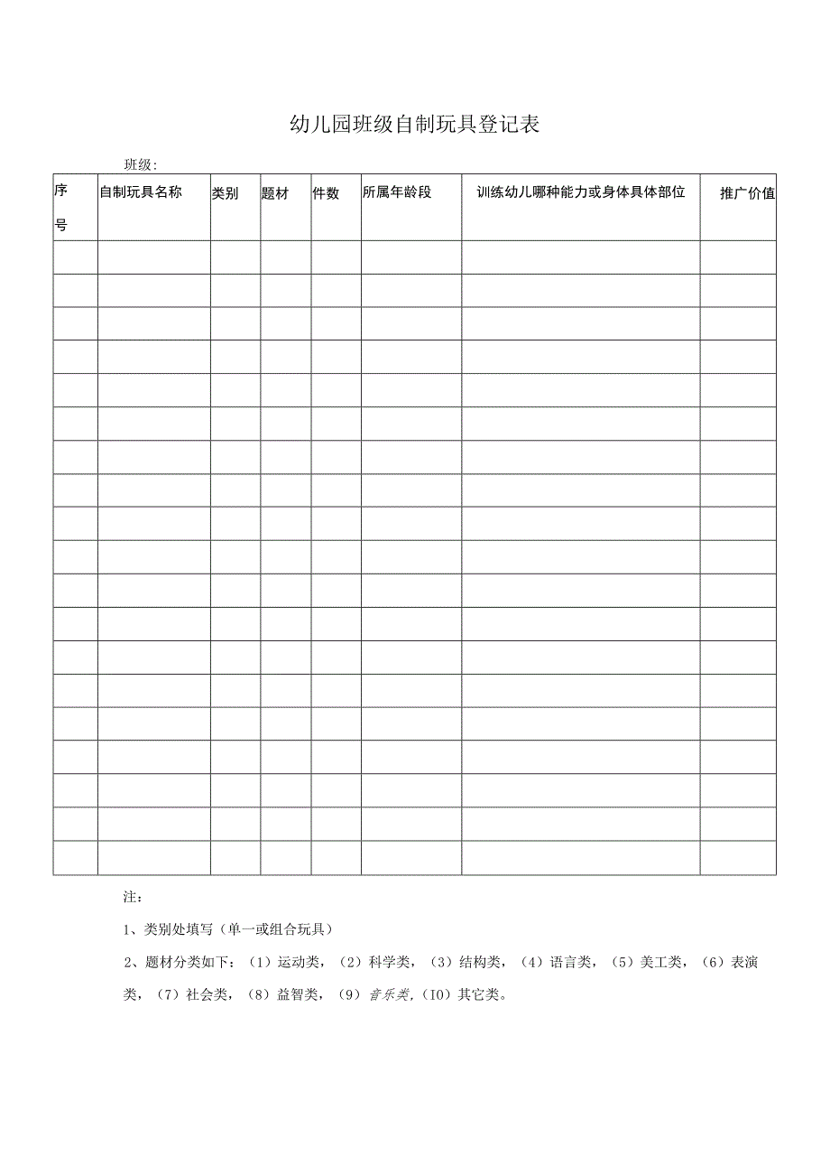 幼儿园班级自制玩具登记表.docx_第1页