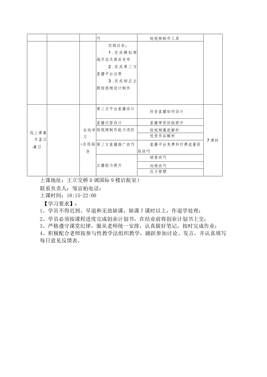 网络创业培训直播版学员班课程安排表.docx_第2页