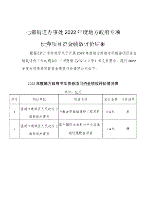 七都街道办事处2022年度地方政府专项债券项目资金绩效评价结果.docx