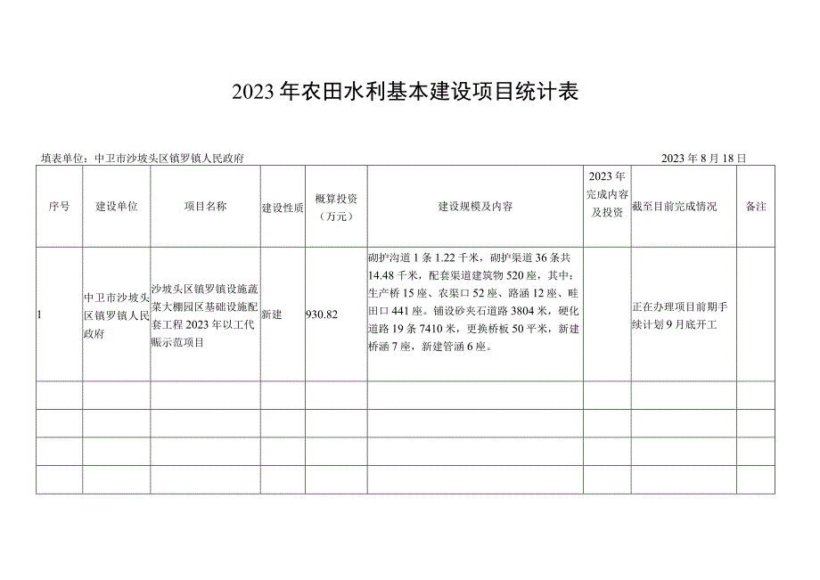 2023年农田水利基本建设项目统计表.docx_第1页