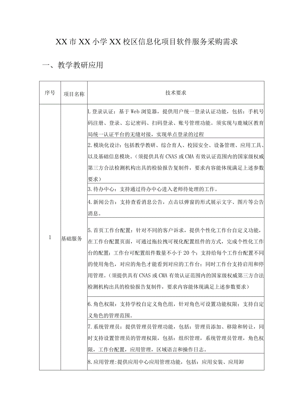 XX市XX小学XX校区信息化项目软件服务采购需求.docx_第1页