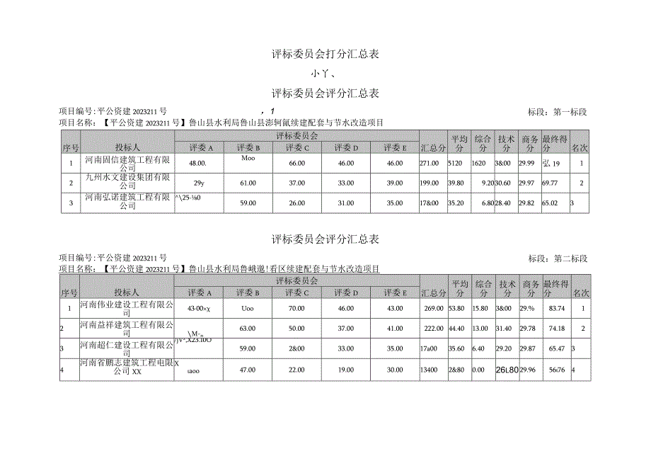 评标委员会打分汇总表.docx_第1页