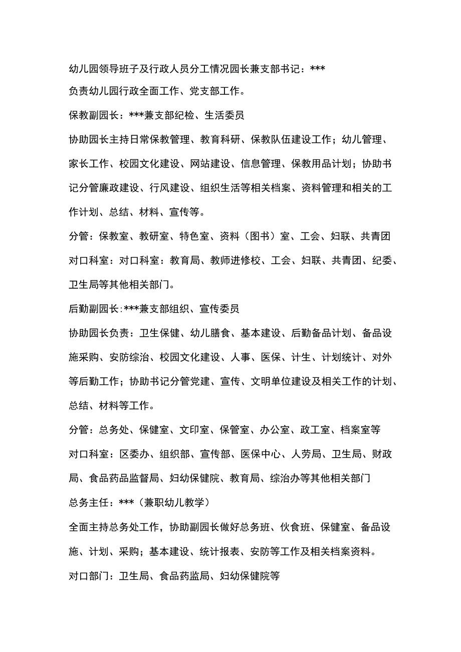 幼儿园领导班子及行政人员分工情况.docx_第1页