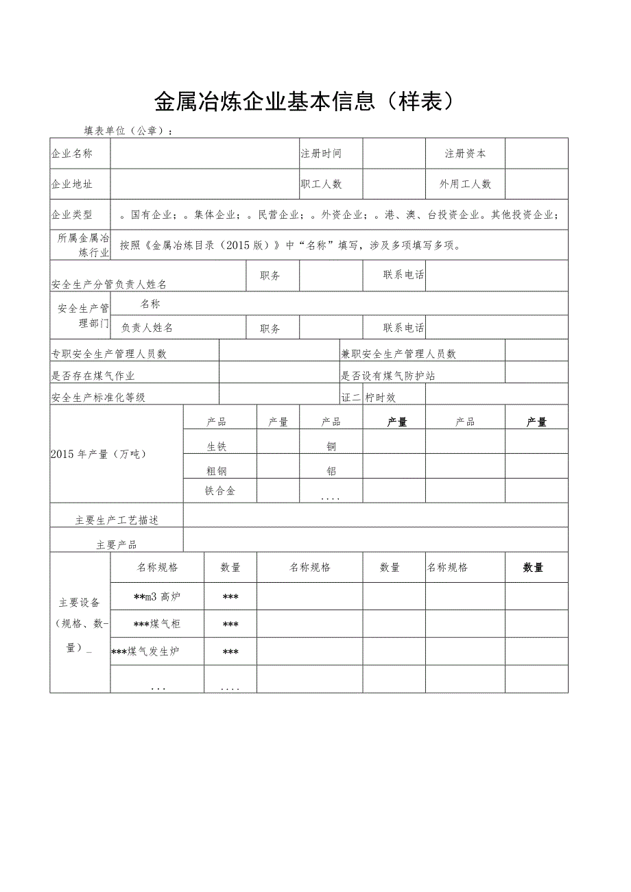 金属冶炼企业基本信息样表.docx_第1页