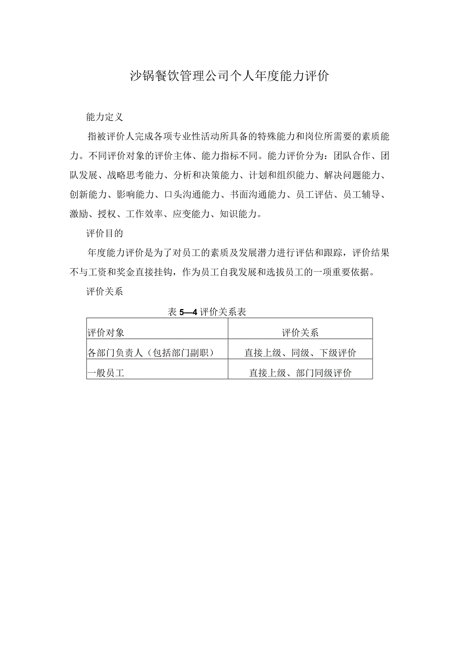 沙锅餐饮管理公司个人年度能力评价.docx_第1页