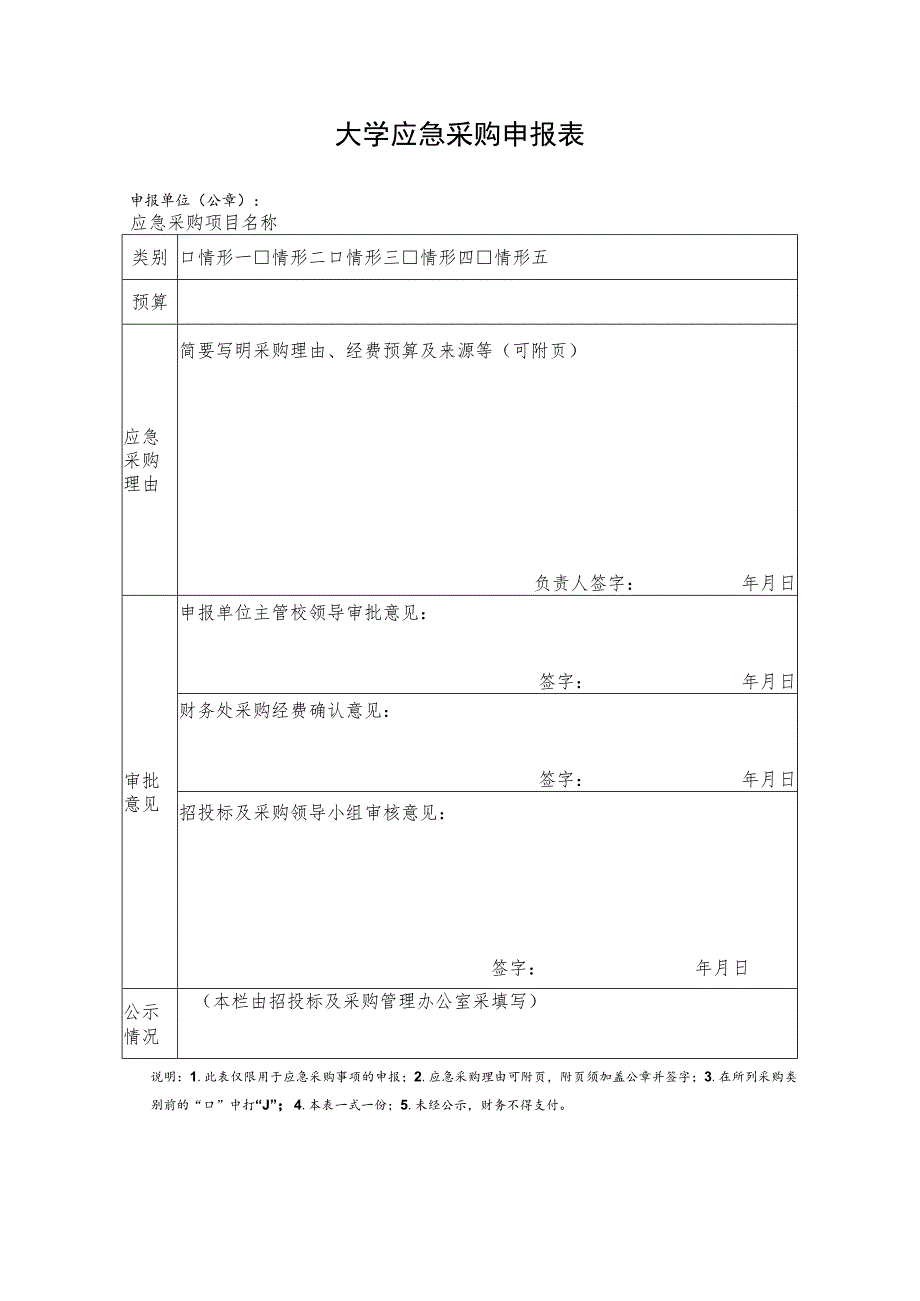 大学应急采购申报表.docx_第1页