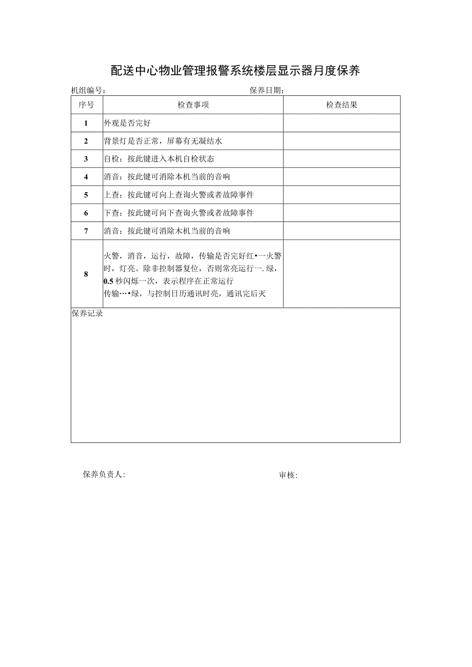 配送中心物业管理报警系统楼层显示器月度保养.docx_第1页