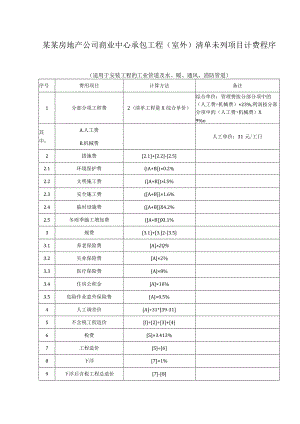 某某房地产公司商业中心承包工程（室外）清单未列项目计费程序表.docx