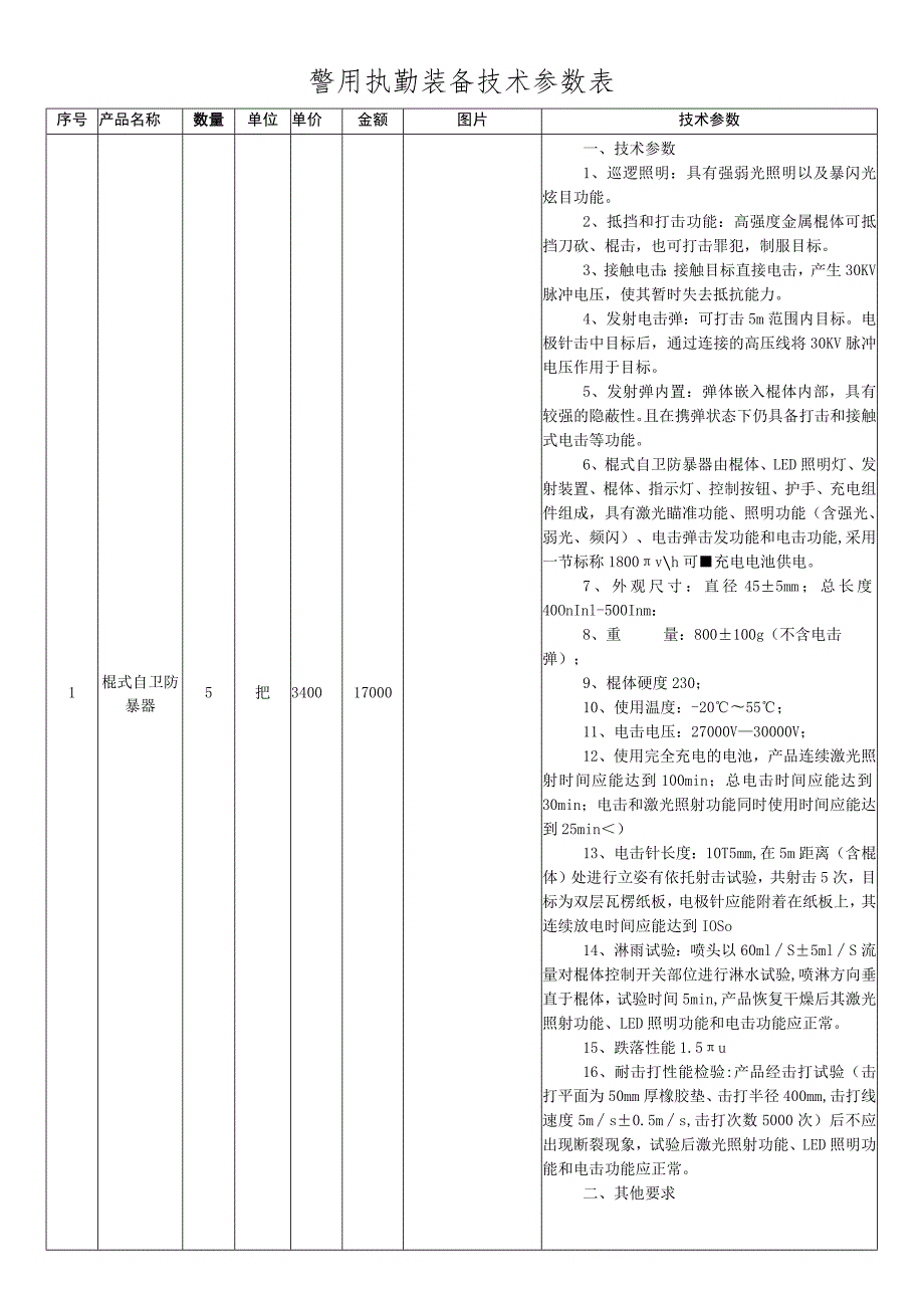 警用执勤装备技术参数表.docx_第1页