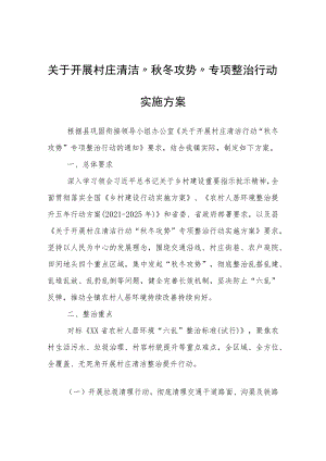 关于开展村庄清洁“秋冬攻势”专项整治行动实施方案.docx