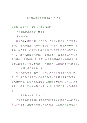 试用期工作总结范文500字（19篇）.docx