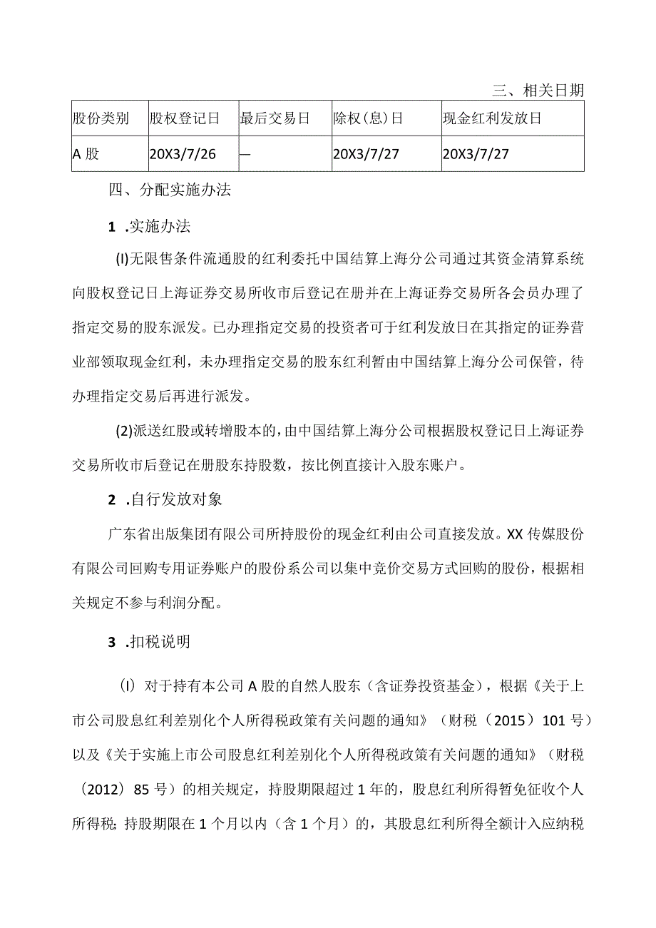 XX传媒股份有限公司20X2年年度权益分派实施公告.docx_第3页