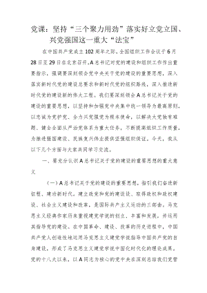 党课：坚持“三个聚力用劲”落实好立党立国、兴党强国这一重大“法宝”.docx