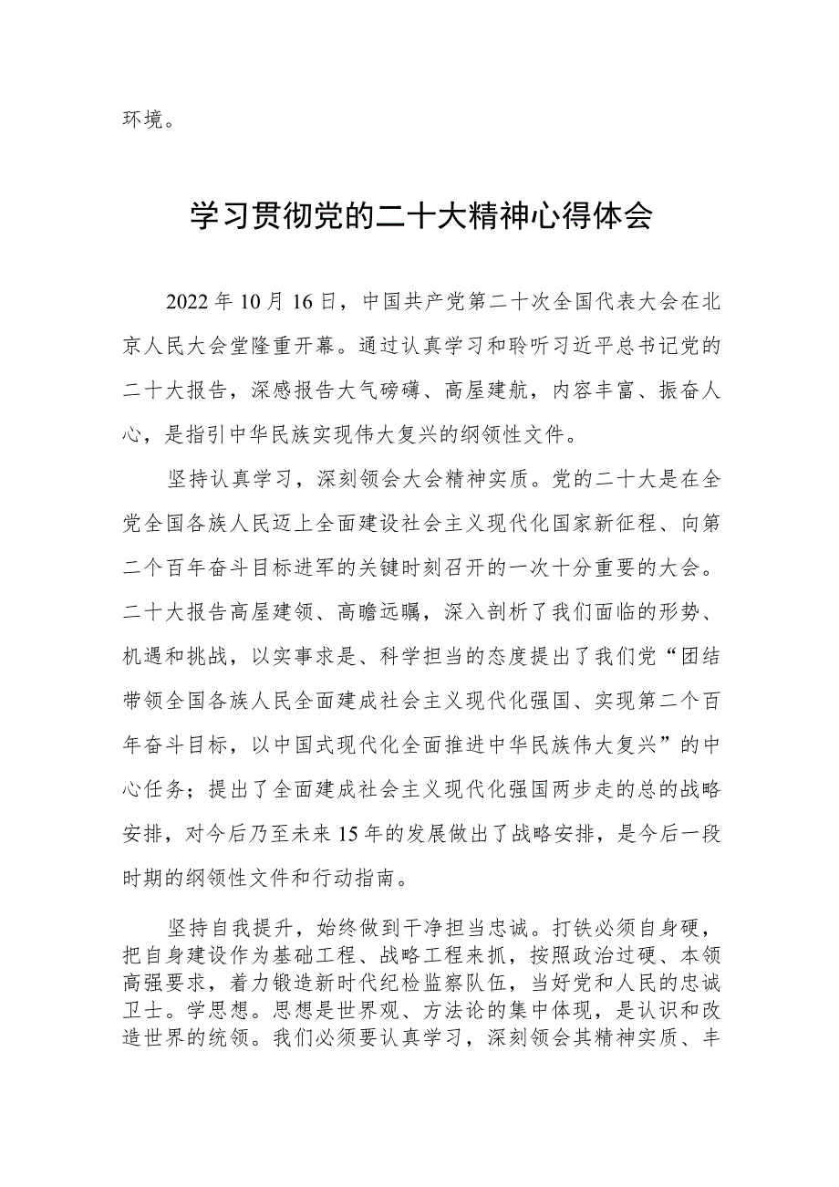 纪检监察干部关于深入学习贯彻党的二十大精神心得感悟范文六篇.docx_第2页