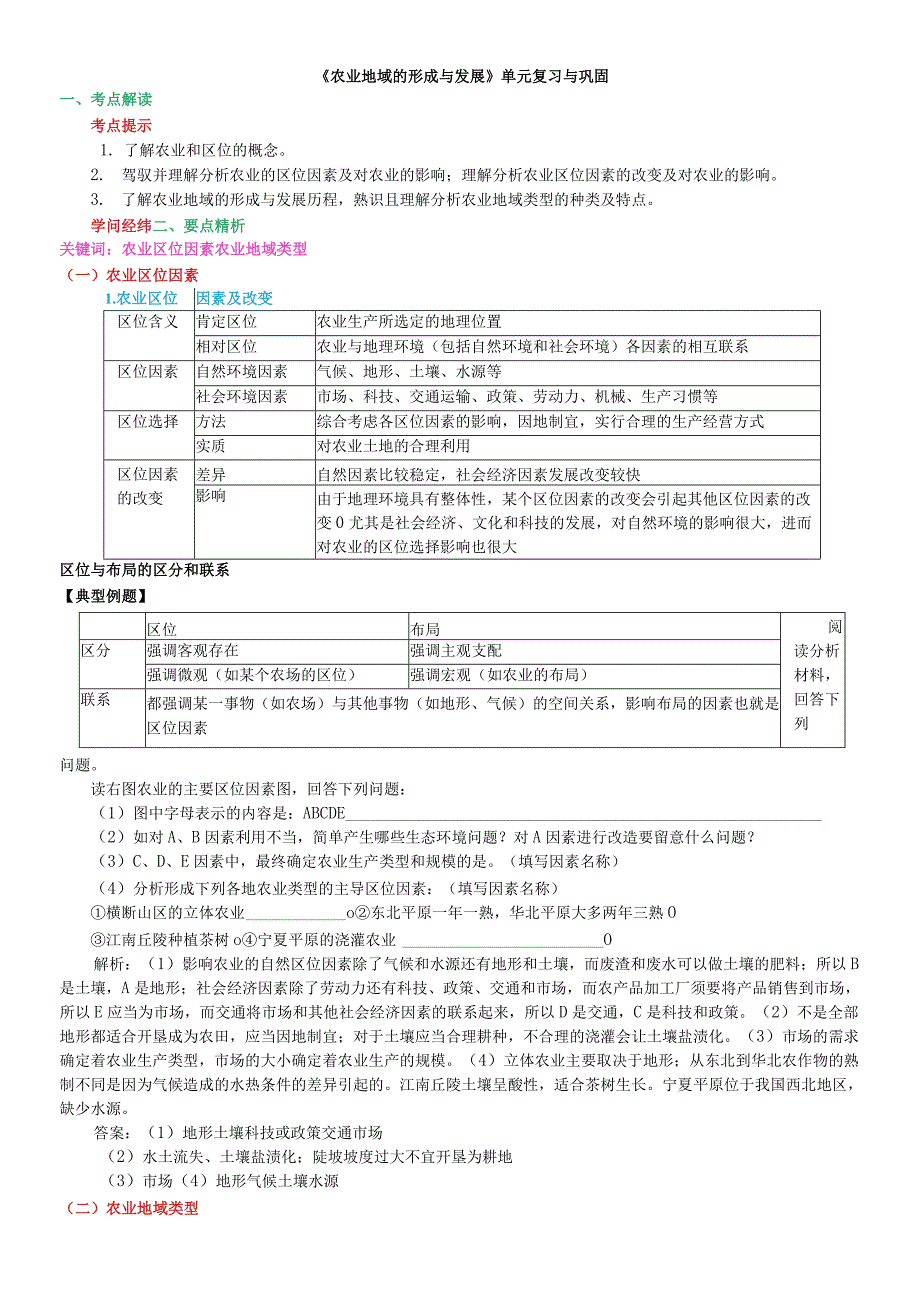 《农业地域的形成与发展》单元复习与巩固（知识讲解）.docx_第1页