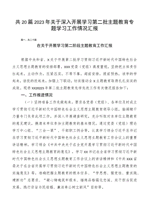 共20篇2023年关于深入开展学习第二批主题教育专题学习工作情况汇报.docx