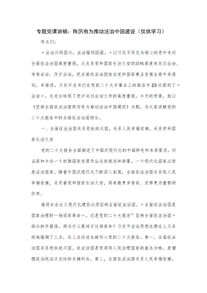 专题党课讲稿：踔厉有为推动法治中国建设.docx