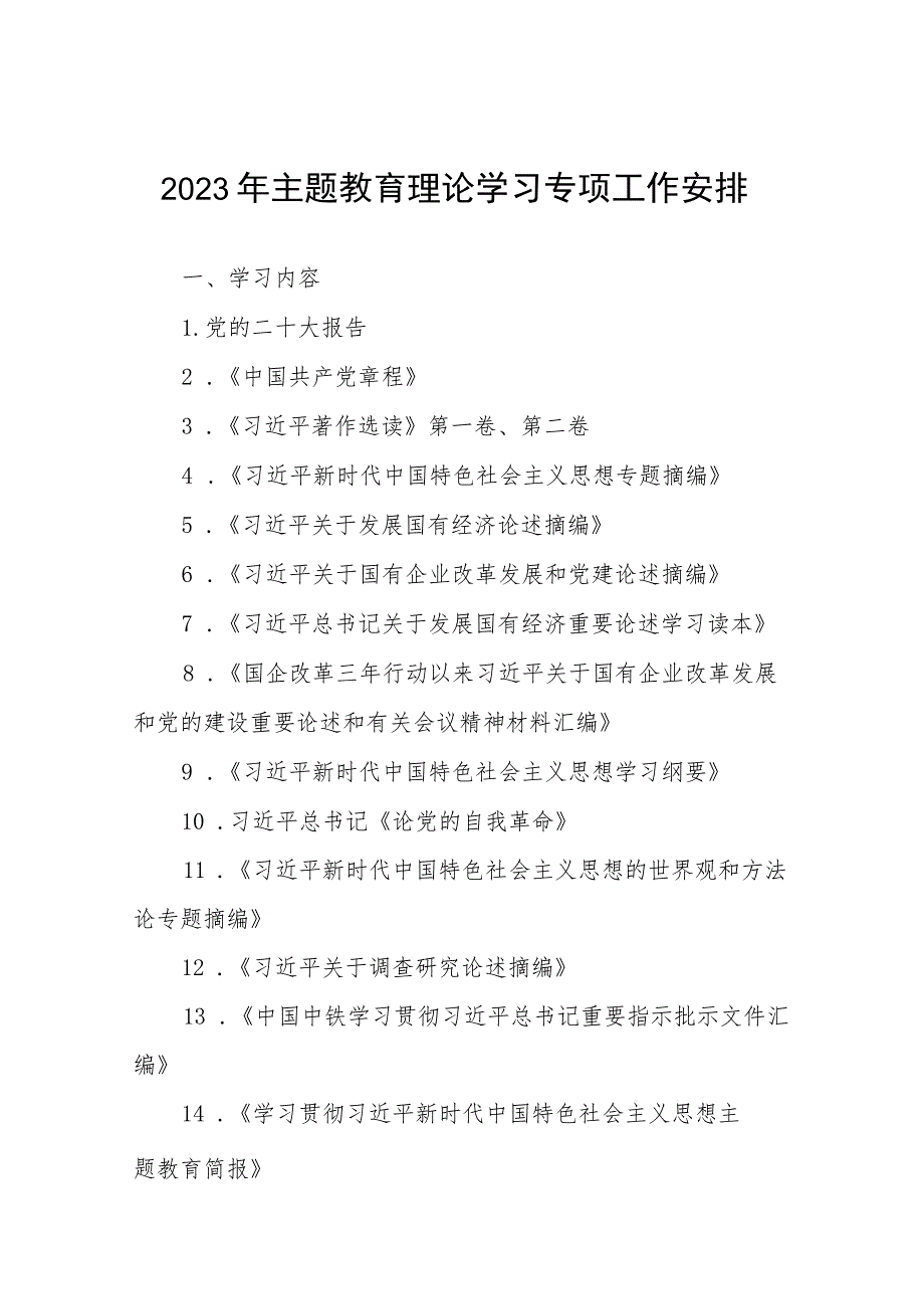 2023年主题教育理论学习专项工作安排.docx_第1页