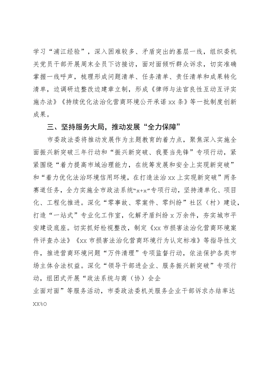 市政法部门主题教育工作经验材料委总结汇报报告.docx_第2页