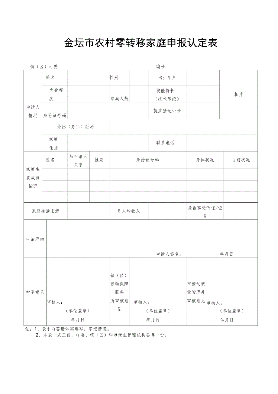 金坛市农村零转移家庭申报认定表.docx_第1页