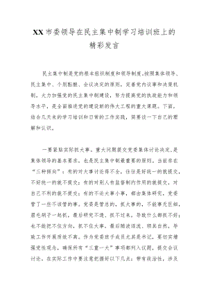 XX市委领导在民主集中制学习培训班上的精彩发言.docx