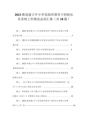 推进建立中小学党组织领导下的校长负责制工作情况总结汇报最新精选版【18篇】.docx