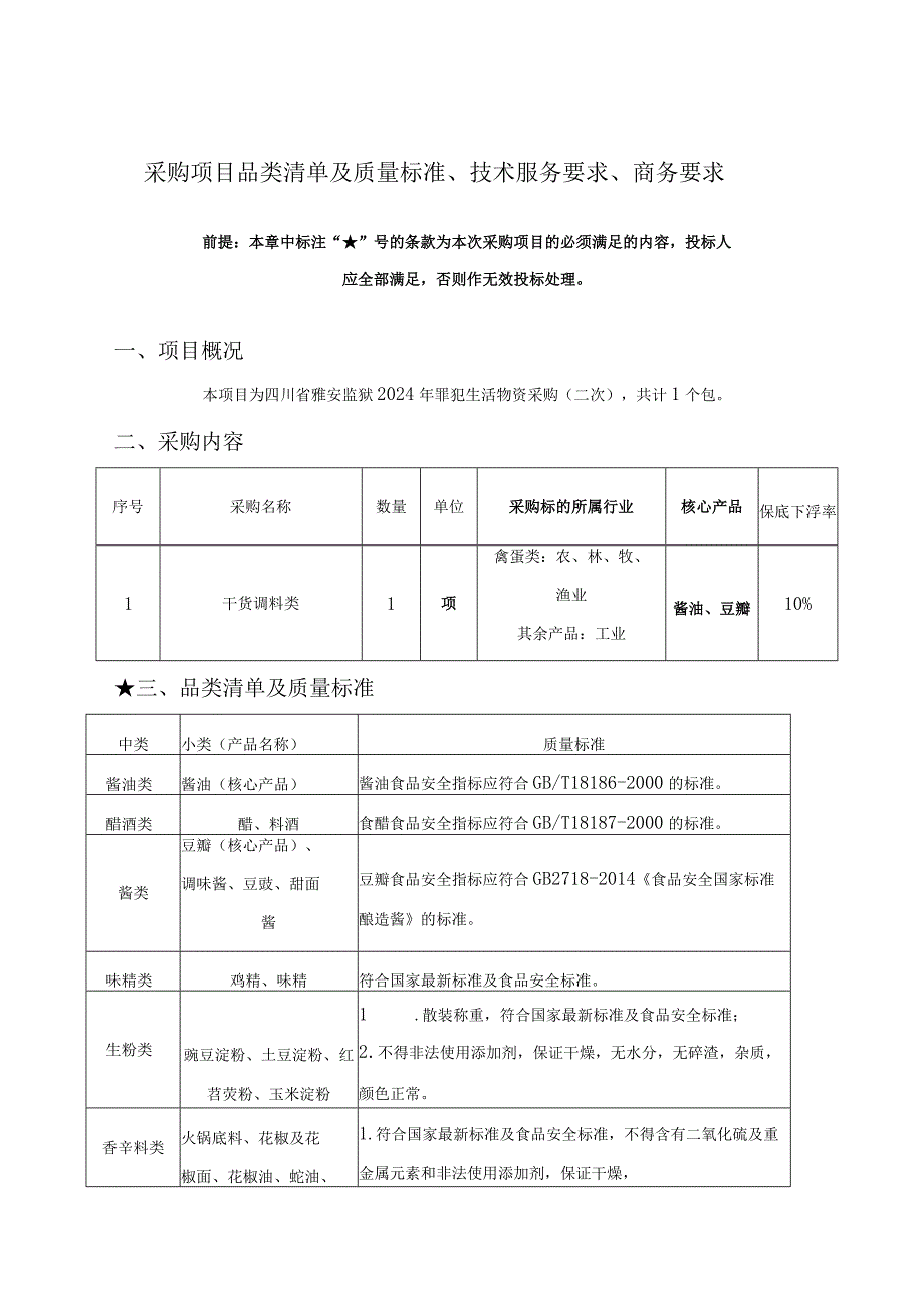 采购项目品类清单及质量标准、技术服务要求、商务要求.docx_第1页