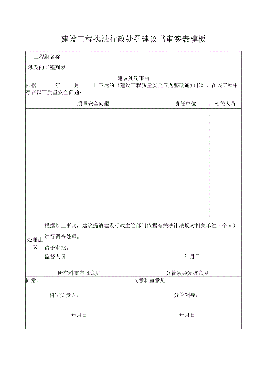 建设工程执法行政处罚建议书审签表模板.docx_第1页